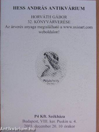 Hess András Antikvárium - Horváth Gábor 32. könyvárverése