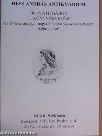 Hess András Antikvárium - Horváth Gábor 33. könyvárverése