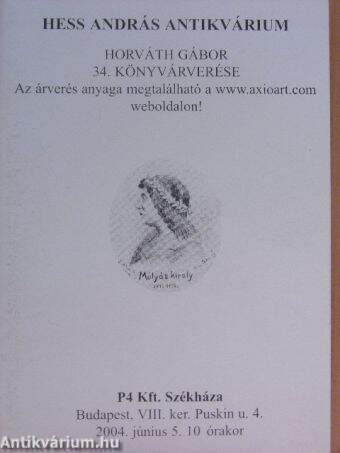 Hess András Antikvárium - Horváth Gábor 34. könyvárverése