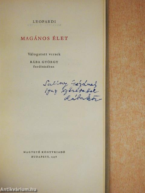 Magános élet (dedikált példány)