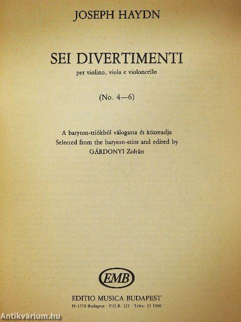 Sei Divertimenti per violino, viola e violoncello 4-6.