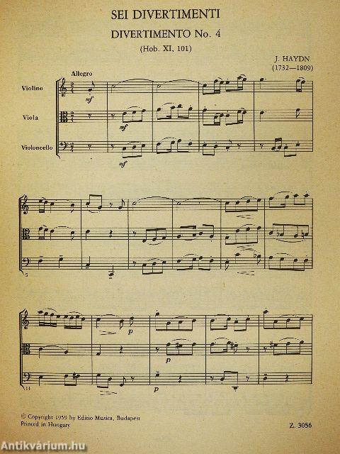 Sei Divertimenti per violino, viola e violoncello 4-6.