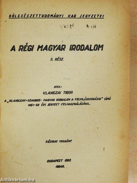 A régi magyar irodalom II.