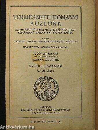 Természettudományi Közlöny 1922. szeptember 1.-október 15.