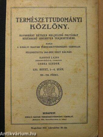 Természettudományi Közlöny 1921. januárius 1.-februárius 15.