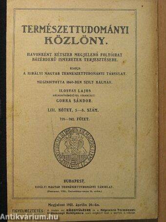 Természettudományi Közlöny 1921. márczius 1.-április 15.