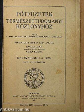 Pótfüzetek a Természettudományi Közlönyhöz 1923/1-4.