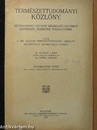 Természettudományi Közlöny 1924. november-december