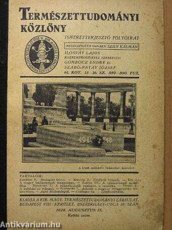 Természettudományi Közlöny 1929. augusztus 15.