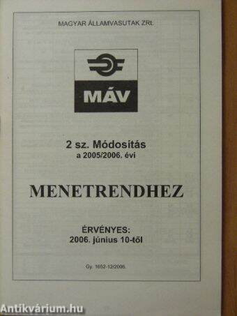 2. sz. Módosítás a 2005/2006. évi Menetrendhez