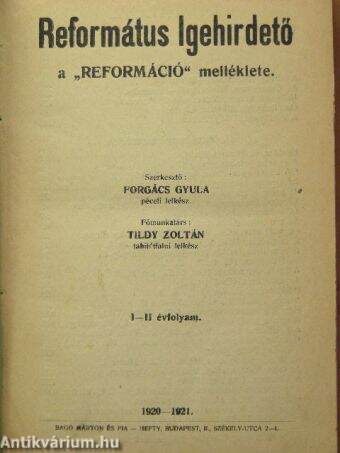 Református Igehirdető 1920-1921.