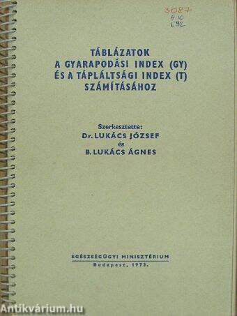 Táblázatok a gyarapodási index (Gy) és a tápláltsági index (T) számításához