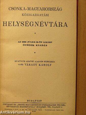 Csonka-Magyarország közigazgatási helységnévtára 1936.