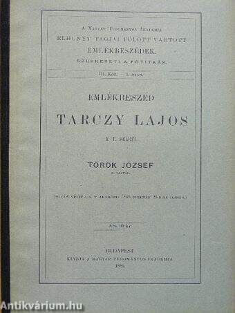 Emlékbeszéd Tarczy Lajos rendes tag felett