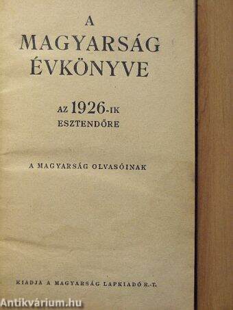 A Magyarság Évkönyve az 1926-ik esztendőre