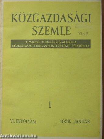 Közgazdasági Szemle 1959. január-június (fél évfolyam)