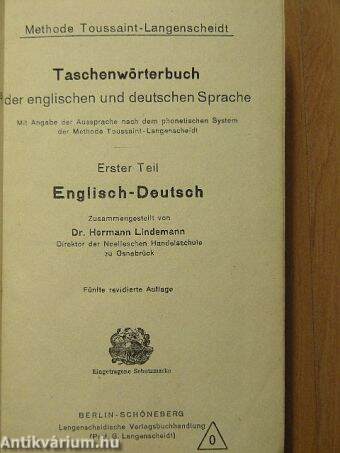 Taschenwörterbuch der englischen und deutschen Sprache I. (gótbetűs)