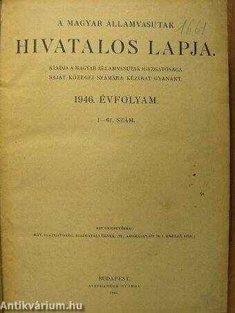 A Magyar Államvasutak Hivatalos Lapja 1946. (nem teljes évfolyam)