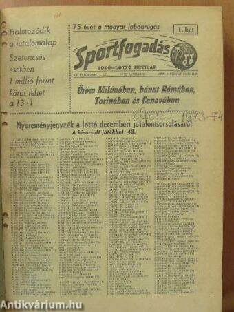 Sportfogadás 1973. január-december/1974. (nem teljes évfolyam)