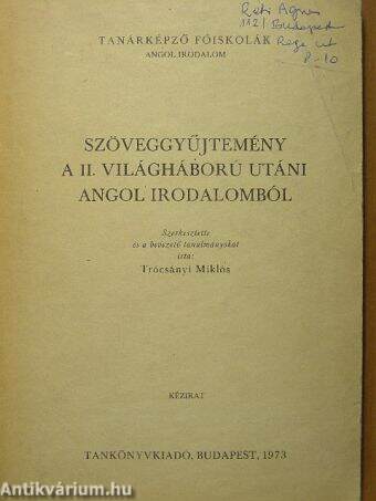 Szöveggyűjtemény a II. világháború utáni angol irodalomból