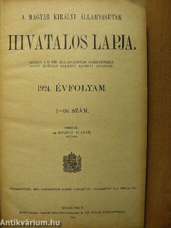 A Magyar Királyi Államvasutak Hivatalos Lapja 1924. január-december/Magyar Királyi Államvasutak Igazgatósága Körrendeletei 1924. január-november