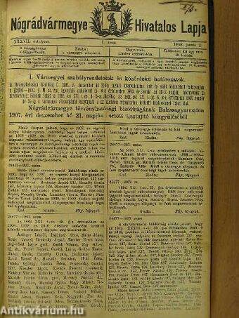 Nógrádvármegye Hivatalos Lapja 1908. (nem teljes évfolyam)