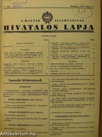 A Magyar Államvasutak Hivatalos Lapja 1978. január-december