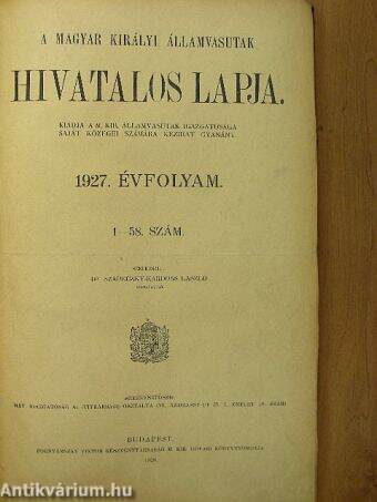 A Magyar Királyi Államvasutak Hivatalos Lapja 1927. január-december/A Magyar Királyi Államvasutak Igazgatósága körrendeletei 1927. január-december