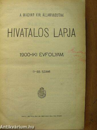 A Magyar Királyi Államvasutak Hivatalos Lapja 1900. január-december/Kereskedelmi Melléklet 1900. január-december