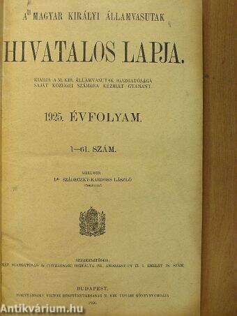 A Magyar Királyi Államvasutak Hivatalos Lapja 1925. január-december