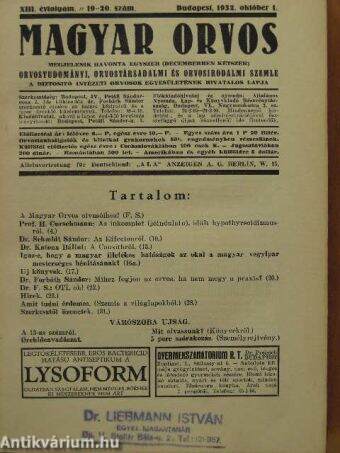 Magyar Orvos 1932. (nem teljes évfolyam)/Magyar Orvos 1933. január-december