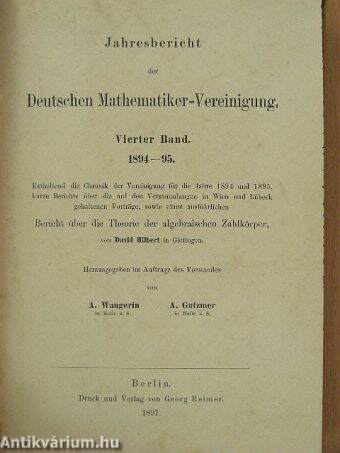 Jahresbericht der Deutschen Mathematiker-Vereinigung IV. 1894-95.