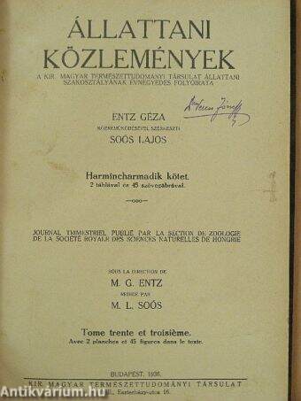 Állattani Közlemények 1936/1-4.