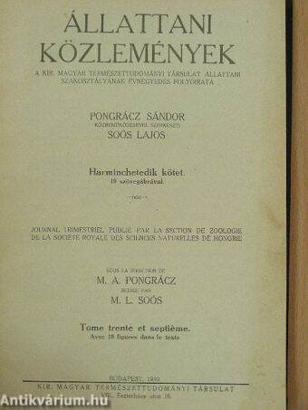 Állattani Közlemények 1940/1-4.