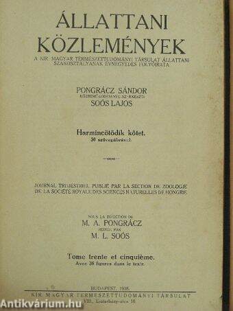 Állattani Közlemények 1938/1-4.