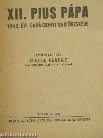 XII. Pius pápa 1942. évi karácsonyi rádióbeszéde