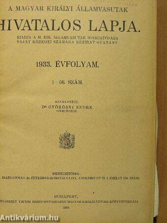 A Magyar Királyi Államvasutak Hivatalos Lapja 1933. január-december/Magyar Királyi Államvasutak Igazgatósága Körrendeletei 1933. január-december