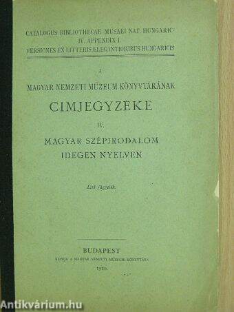 Magyar szépirodalom idegen nyelven a M. N. Múzeum naptárgyüjteményében