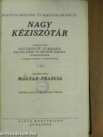 Francia-magyar és magyar-francia nagy kéziszótár II.