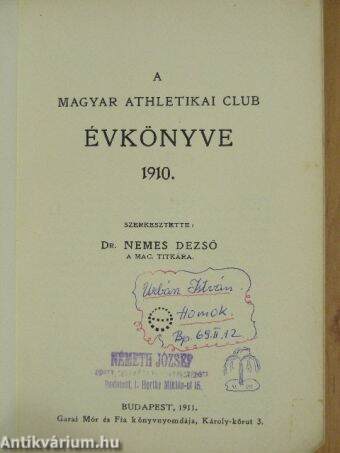 A Magyar Athletikai Club Évkönyve 1910.