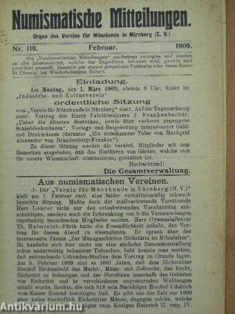 Numismatische Mitteilungen Februar 1909