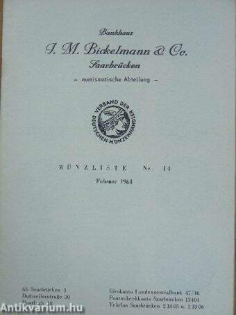 J. M. Bickelmann & Co. Münzliste 1968-69 (vegyes számok, 5 db)