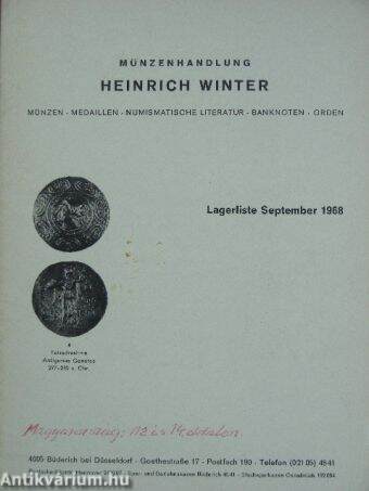 Heinrich Winter Münzenhandlung lagerliste September 1968