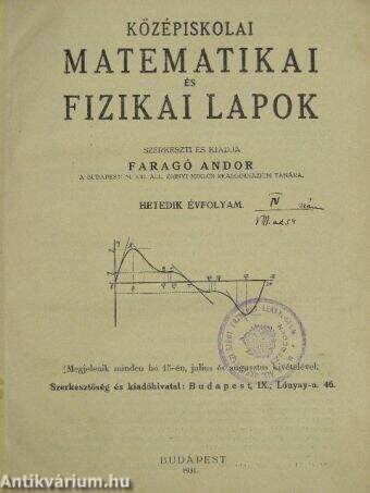 Középiskolai matematikai és fizikai lapok 1930-31. szeptember-június