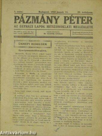 Pázmány Péter 1922. január-december