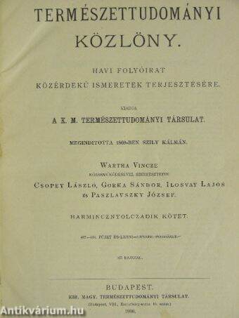 Természettudományi Közlöny 1906. január-december