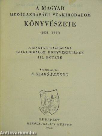 Bibliographia Litterarum Hungariae Oeconomicarum Ruralium III. (1831-1867)