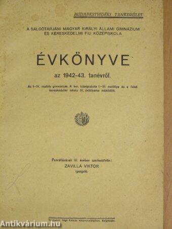 A Salgótarjáni Magyar Királyi Állami Gimnázium és Kereskedelmi Fiu Középiskola Évkönyve az 1942-43. tanévről