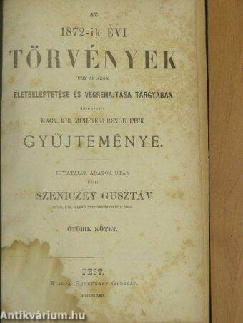 Az 1872-ik évi törvények gyüjteménye