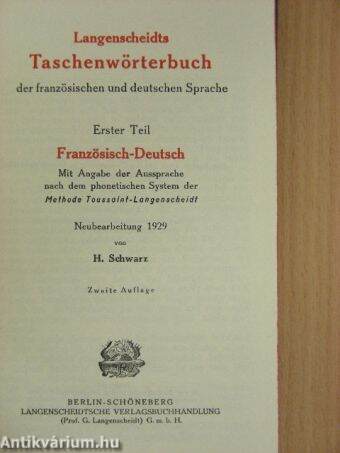 Langenscheidts Taschenwörterbuch der französischen und deutschen Sprache I.
